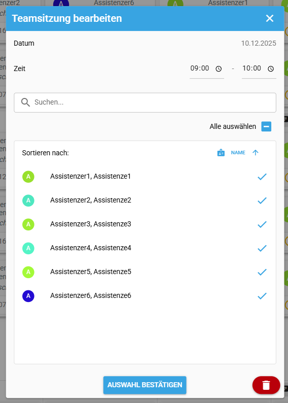Teamsitzung bearbeiten Dialog