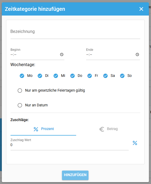 Zeitkategorie hinzufügen Dialog