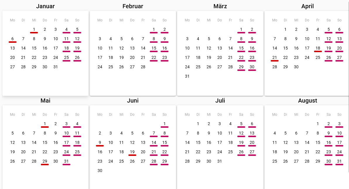 Feiertage und Wochenenden
