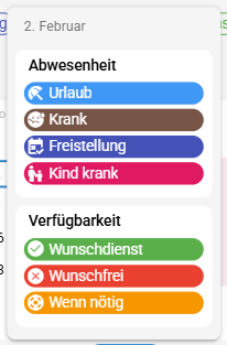 Abwesenheit oder Verfügbarkeit wählen