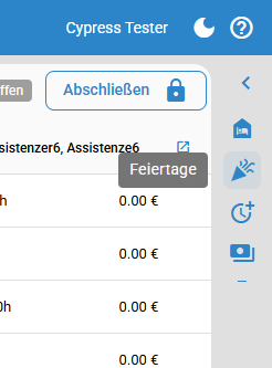 Feiertage in der rechten Werkzeugleiste