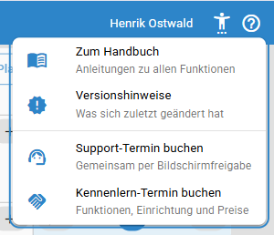 Hilfe-Menü in der oberen Leiste