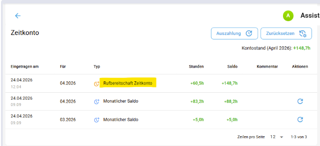 standby time in time account table