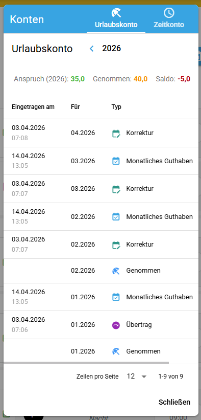 vacation account in assistant view