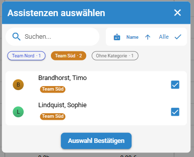 Kategorien als Filter im Auswahl-Dialog