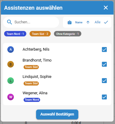 Kategorien in Auswahl-Dialogen