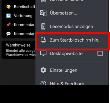 Zum Startbildschirm hinzufügen