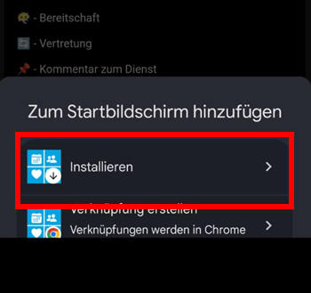 Installieren-Button im Dialog