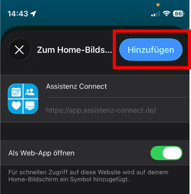 Hinzufügen-Button im Dialog