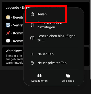Teilen im Safari-Menü