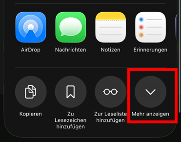 Mehr anzeigen im Teilen-Menü