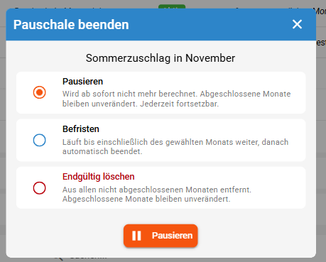 Pauschale beenden Dialog
