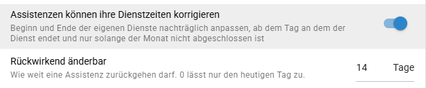 Assistenzen können ihre Dienstzeiten korrigieren