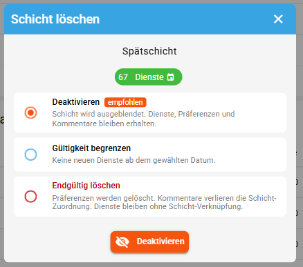 Schicht löschen Dialog