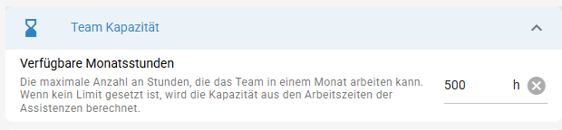 Team-Kapazität in den Einstellungen