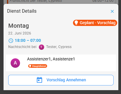 Schaltfläche Vorschlag annehmen