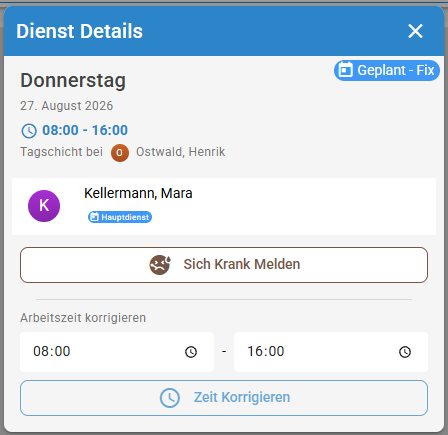Bereich Arbeitszeit korrigieren