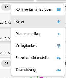 Reise im Kontextmenü