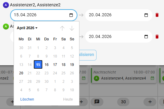 Assistenz-Zeitraum bearbeiten